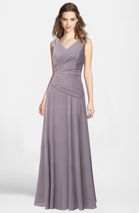 ColsBM Lina Sea Fog  Fit-n-Flare V-neck Zip up Chiffon Bridesmaid Dresses
