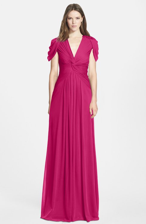 ColsBM Rosie Beetroot Purple Elegant A-line V-neck Short Sleeve Zip up Bridesmaid Dresses