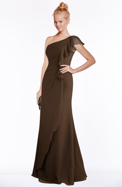 Bridesmaid Dresses With Sleeves Brown Long Chiffon Mermaid/Trumpet -  ColorsBridesmaid