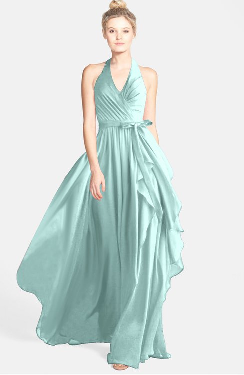 ColsBM Anya Blue Glass Glamorous A-line Sleeveless Zip up Chiffon Ribbon Bridesmaid Dresses