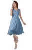 ColsBM Alexis Dusty Blue Simple A-line V-neck Zipper Knee Length Ruching Party Dresses