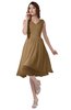 ColsBM Alexis Indian Tan Simple A-line V-neck Zipper Knee Length Ruching Party Dresses
