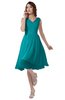ColsBM Alexis Teal Simple A-line V-neck Zipper Knee Length Ruching Party Dresses