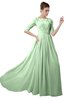 ColsBM Emily Light Green Casual A-line Sabrina Elbow Length Sleeve Backless Beaded Bridesmaid Dresses