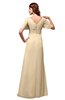 ColsBM Alaia Apricot Gelato Modest Short Sleeve Chiffon Floor Length Beading Bridesmaid Dresses