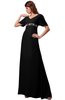 ColsBM Alaia Black Modest Short Sleeve Chiffon Floor Length Beading Bridesmaid Dresses