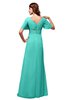 ColsBM Alaia Blue Turquoise Modest Short Sleeve Chiffon Floor Length Beading Bridesmaid Dresses