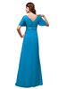 ColsBM Alaia Cornflower Blue Modest Short Sleeve Chiffon Floor Length Beading Bridesmaid Dresses