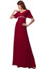 ColsBM Alaia Dark Red Modest Short Sleeve Chiffon Floor Length Beading Bridesmaid Dresses