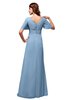 ColsBM Alaia Dusty Blue Modest Short Sleeve Chiffon Floor Length Beading Bridesmaid Dresses