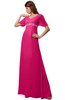 ColsBM Alaia Fandango Pink Modest Short Sleeve Chiffon Floor Length Beading Bridesmaid Dresses