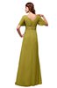 ColsBM Alaia Golden Olive Modest Short Sleeve Chiffon Floor Length Beading Bridesmaid Dresses