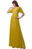 ColsBM Alaia Lemon Curry Modest Short Sleeve Chiffon Floor Length Beading Bridesmaid Dresses