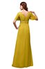 ColsBM Alaia Lemon Curry Modest Short Sleeve Chiffon Floor Length Beading Bridesmaid Dresses