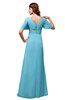 ColsBM Alaia Light Blue Modest Short Sleeve Chiffon Floor Length Beading Bridesmaid Dresses