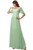 ColsBM Alaia Light Green Modest Short Sleeve Chiffon Floor Length Beading Bridesmaid Dresses