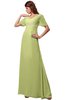 ColsBM Alaia Lime Sherbet Modest Short Sleeve Chiffon Floor Length Beading Bridesmaid Dresses