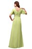 ColsBM Alaia Lime Sherbet Modest Short Sleeve Chiffon Floor Length Beading Bridesmaid Dresses