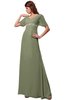 ColsBM Alaia Moss Green Modest Short Sleeve Chiffon Floor Length Beading Bridesmaid Dresses