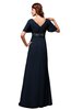 ColsBM Alaia Navy Blue Modest Short Sleeve Chiffon Floor Length Beading Bridesmaid Dresses
