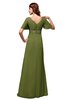 ColsBM Alaia Olive Green Modest Short Sleeve Chiffon Floor Length Beading Bridesmaid Dresses