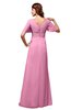 ColsBM Alaia Pink Modest Short Sleeve Chiffon Floor Length Beading Bridesmaid Dresses