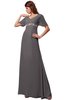 ColsBM Alaia Ridge Grey Modest Short Sleeve Chiffon Floor Length Beading Bridesmaid Dresses