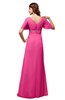 ColsBM Alaia Rose Pink Modest Short Sleeve Chiffon Floor Length Beading Bridesmaid Dresses