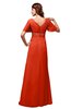 ColsBM Alaia Tangerine Tango Modest Short Sleeve Chiffon Floor Length Beading Bridesmaid Dresses