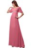 ColsBM Alaia Watermelon Modest Short Sleeve Chiffon Floor Length Beading Bridesmaid Dresses