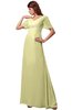 ColsBM Alaia Wax Yellow Modest Short Sleeve Chiffon Floor Length Beading Bridesmaid Dresses