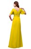 ColsBM Alaia Yellow Modest Short Sleeve Chiffon Floor Length Beading Bridesmaid Dresses