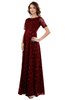 ColsBM Megan Dark Red Gorgeous Column Scalloped Edge Short Sleeve Floor Length Lace Bridesmaid Dresses