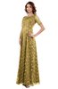 ColsBM Megan Gold Gorgeous Column Scalloped Edge Short Sleeve Floor Length Lace Bridesmaid Dresses