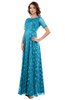ColsBM Megan River Blue Gorgeous Column Scalloped Edge Short Sleeve Floor Length Lace Bridesmaid Dresses