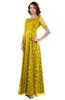 ColsBM Megan Yellow Gorgeous Column Scalloped Edge Short Sleeve Floor Length Lace Bridesmaid Dresses