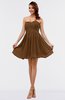 ColsBM Amani Brown Simple Sleeveless Zip up Short Ruching Party Dresses