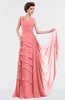 ColsBM Tessa Coral Romantic Sleeveless Zip up Chiffon Floor Length Tiered Bridesmaid Dresses