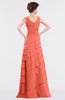 ColsBM Tessa Fusion Coral Romantic Sleeveless Zip up Chiffon Floor Length Tiered Bridesmaid Dresses