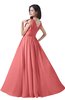 ColsBM Alana Coral Elegant V-neck Sleeveless Zip up Floor Length Ruching Bridesmaid Dresses