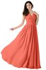 ColsBM Alana Fusion Coral Elegant V-neck Sleeveless Zip up Floor Length Ruching Bridesmaid Dresses