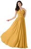 ColsBM Alana Golden Cream Elegant V-neck Sleeveless Zip up Floor Length Ruching Bridesmaid Dresses