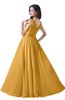 ColsBM Alana Golden Cream Elegant V-neck Sleeveless Zip up Floor Length Ruching Bridesmaid Dresses