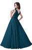 ColsBM Alana Moroccan Blue Elegant V-neck Sleeveless Zip up Floor Length Ruching Bridesmaid Dresses