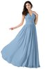 ColsBM Alana Sky Blue Elegant V-neck Sleeveless Zip up Floor Length Ruching Bridesmaid Dresses