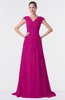 ColsBM Valerie Hot Pink Antique A-line V-neck Lace up Chiffon Floor Length Evening Dresses