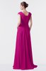ColsBM Valerie Hot Pink Antique A-line V-neck Lace up Chiffon Floor Length Evening Dresses