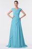 ColsBM Valerie Light Blue Antique A-line V-neck Lace up Chiffon Floor Length Evening Dresses