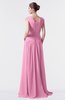 ColsBM Valerie Pink Antique A-line V-neck Lace up Chiffon Floor Length Evening Dresses