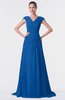 ColsBM Valerie Royal Blue Antique A-line V-neck Lace up Chiffon Floor Length Evening Dresses